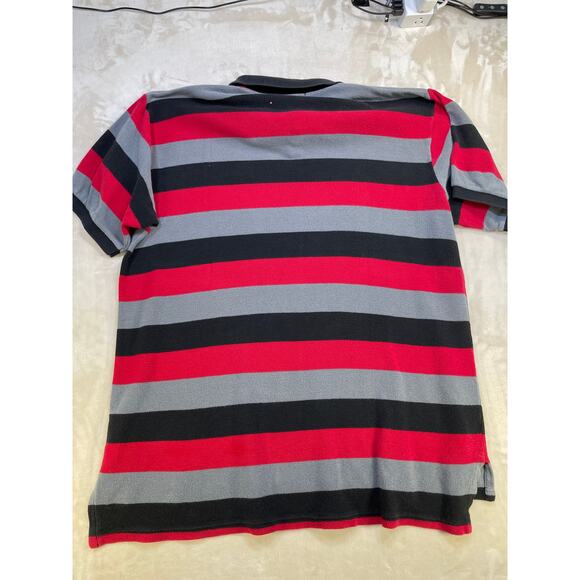 Vintage Red Grey & Black Stripped Mens Polo Short XL - Picture 7 of 8